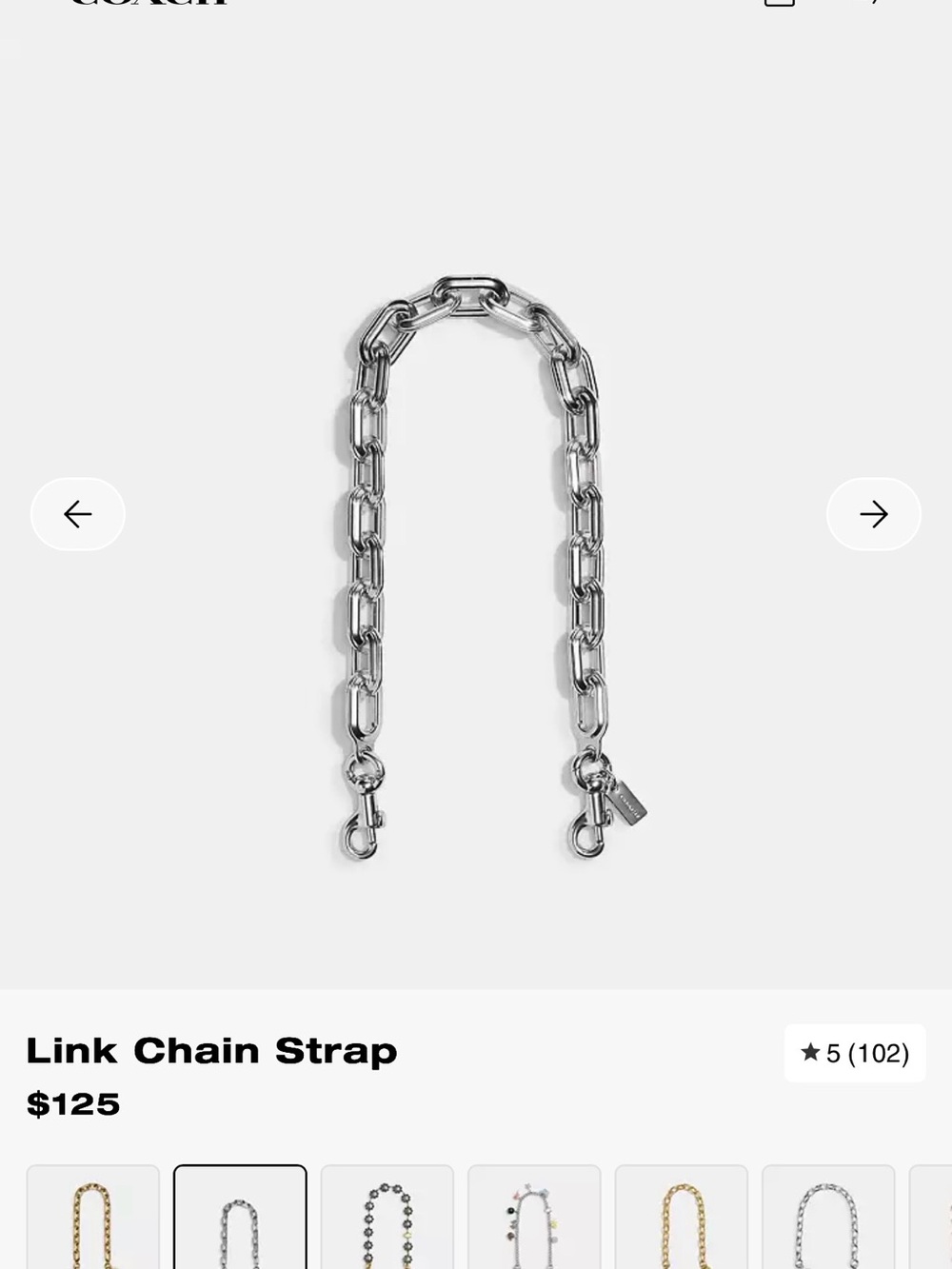 Coach Silver Rectangular Link Chain Strap